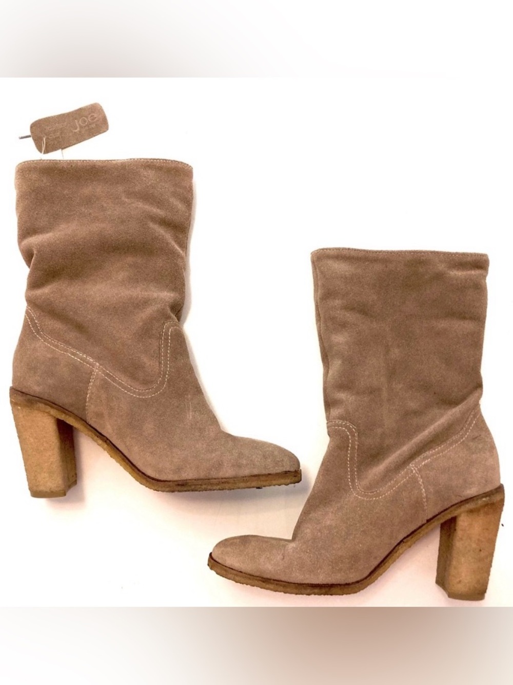 Joe Fresh Leather Suede Bootie Brown Foldable Sherpa Chunky Block Heel Boots - 9